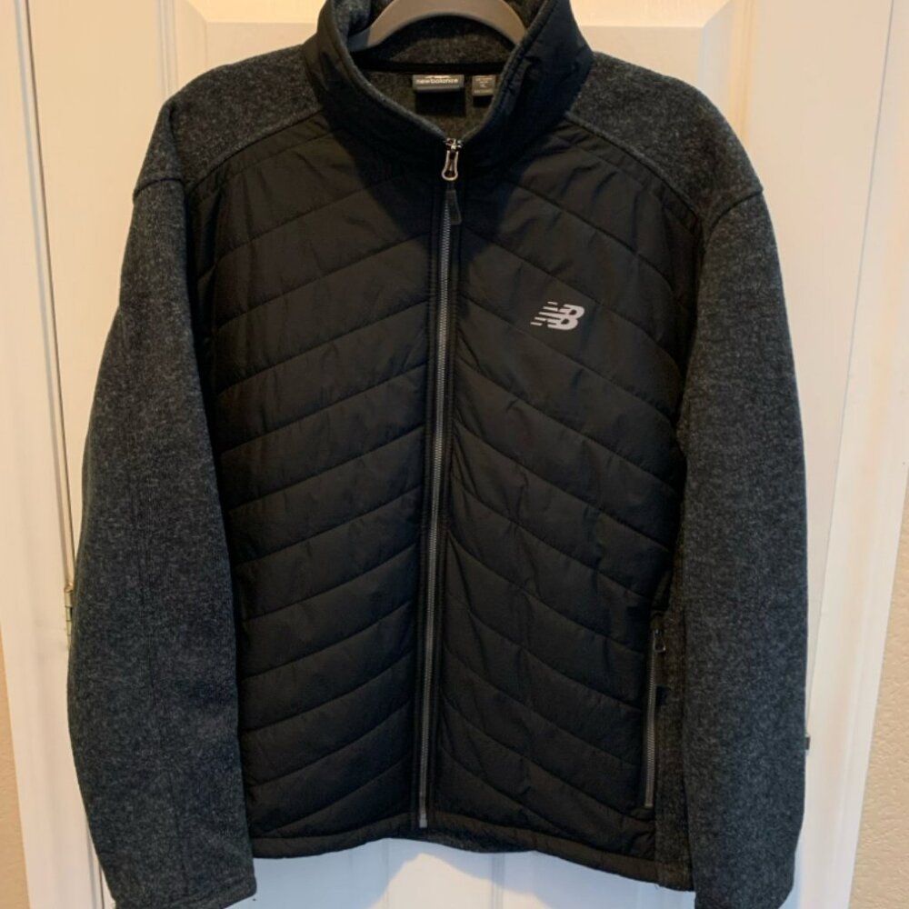 New Balance Black Gray Polar Fleece Zip up Jacket Men's Size XL